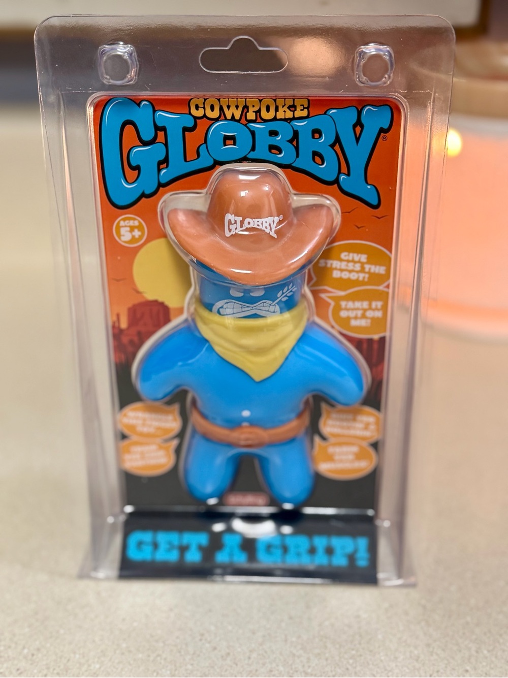 Cowpoke Blue Stress Toy with Brown Hat -